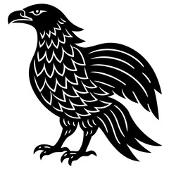 Bold linocut style illustration of a majestic eagle in flight featuring strong graphic lines and a powerful silhouette