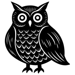 Bold linocut style illustration of a wise owl featuring strong lines and a graphic artistic aesthetic for diverse design projects