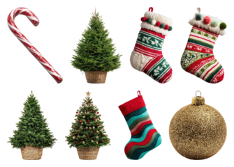 PNG Festive holiday decorations collection, element set on transparent background