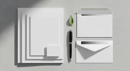 Minimalist Stationery Mockup Featuring Blank Paper Envelopes and Pen for Branding Presentation