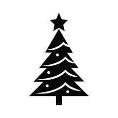 Classic christmas tree silhouette with star and ornaments festive holiday celebration icon