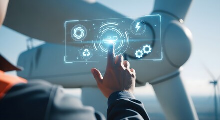 Technician Using Holographic Augmented Reality Interface on a Wind Turbine