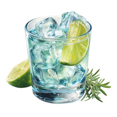 Gin and Tonic Cocktail with Lime and Rosemary Garnish