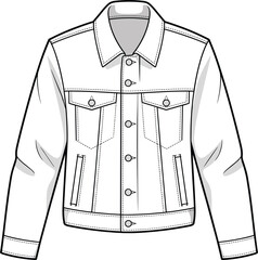 Fashion illustration of a white denim jacket with pockets and buttons on white background outerwear clothing