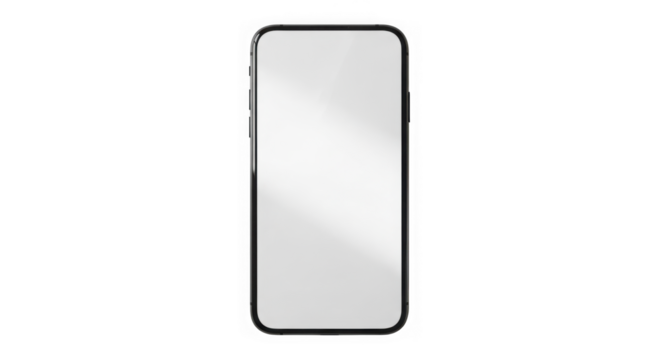 A modern smartphone with a blank screen, casting a shadow on a white surface with light streaks