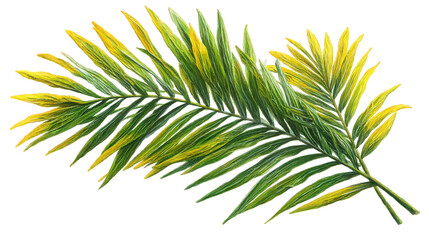 Green and Yellow Palm Frond on Transparent Background