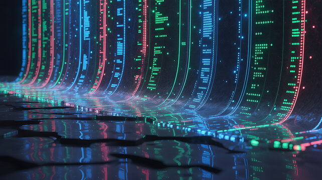 Flowing Digital Data Streams with Colorful Lights abstract