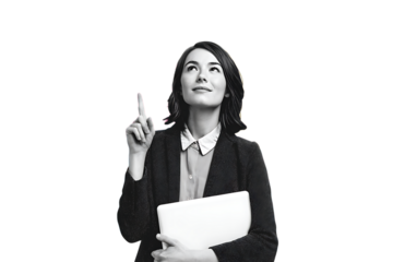 Businesswoman with laptop has an idea, solution, or insight.