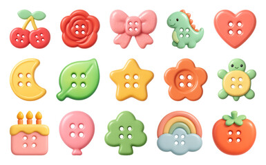 Obraz premium PNG Colorful cute button designs collection, element set on transparent background