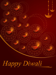 Decorated Diya for Happy Diwali festival holiday celebration of India greeting background