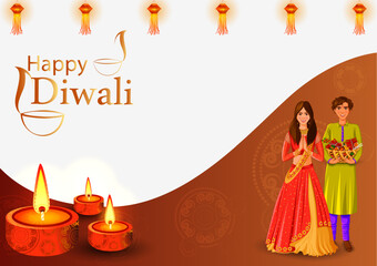 Indian people celebrating  Happy Diwali festival holiday celebration of India greeting background
