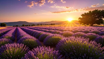 Lavender Sunset in Provence: A Serene Landscape