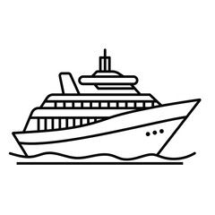 Single black one line drawing ship concept. Continuous line draw design graphic vector on white background