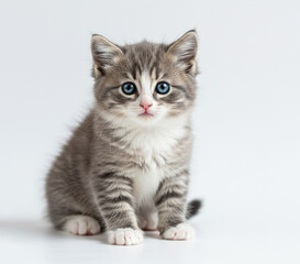 Little gray kitten on white background ai generated image 