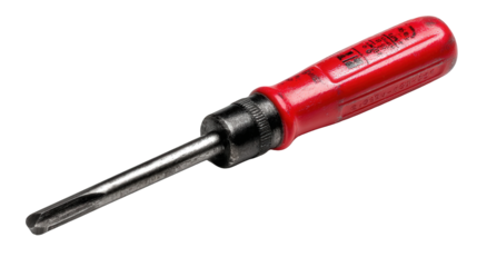 Heavy Duty Metal Chisel with Red Handle on Black Background