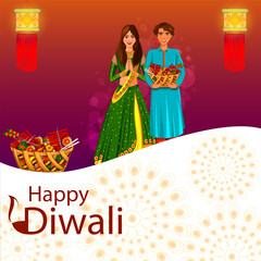 Indian people celebrating  Happy Diwali festival holiday celebration of India greeting background