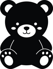 Cute black and white teddy bear vector illustration with smiling face, sitting pose, perfect for kids design and nursery decor
