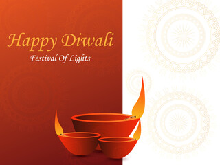 Decorated Diya for Happy Diwali festival holiday celebration of India greeting background