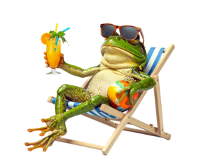  Cool Frog in Sunglasses Relaxing on Deck Chair – Summer Fun Flat Lay