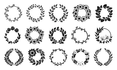 PNG Elegant floral wreath designs, element set on transparent background