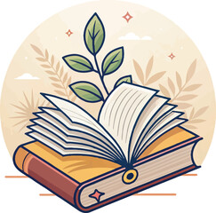 Open Book with Growing Plant Illustration – Knowledge Growth, Education, and Learning Concept