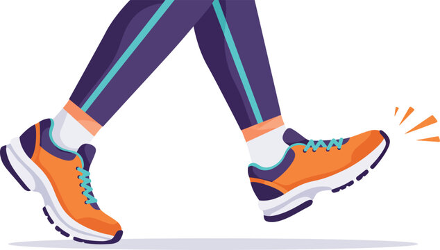 runner s legs in motion wearing bright orange shoes