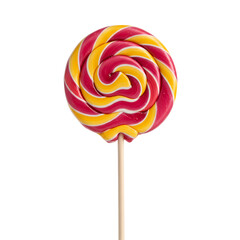 Swirled Lollipop Red and Yellow Candy on Stick isolated on transparent background