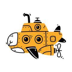 Submarine Boat as Nautical Underwater Vessel Vector Illustration