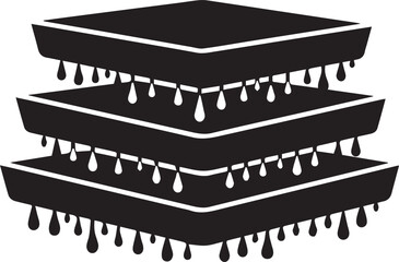 Delightful drips cascade from a three-tiered cake silhouette, tempting dessert lovers and bakers alike, perfect for confectionery designs and sweet treat promotions