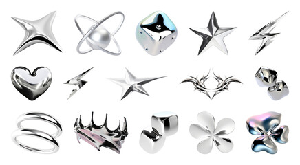 PNG Metallic abstract shapes collection, element set on transparent background