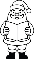 Christmas Line Art Vector of Santa Reading Book for Festive Holiday Designs