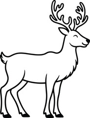 Christmas Line Art Vector of Smiling Reindeer with Antlers for Holiday Design