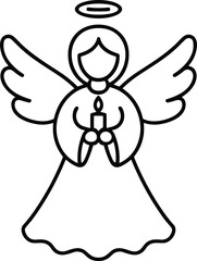 Christmas Angel Line Art Vector with Candle and Wings - Festive Holiday Illustration