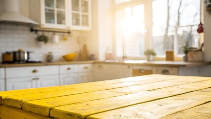 Bright yellow wooden table in sunlit kitchen yellow table
home setting 
