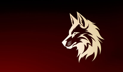 Obraz premium Minimalist wolf face in golden style with sharp details, designed for corporate identity, gaming team, or elegant decorative artwork background.