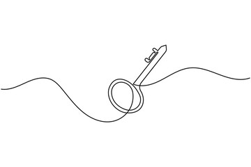 Obraz premium Continuous line art of a key with label icon for security and access concept