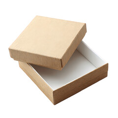 Open Beige Cardboard Gift Box on White Background