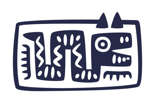 Maya Civilization Symbols and Primitive Traditional Sign Vector Illustration