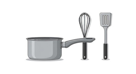 Kitchen Utensils Set Pot, Whisk, and Spatula Illustration for Cooking and Baking Needs