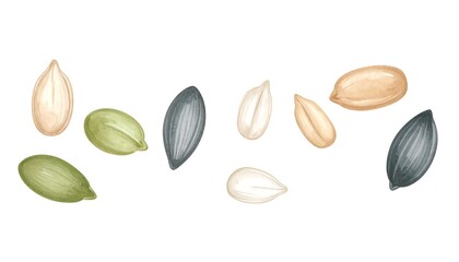 Watercolor illustration seeds on white background - Hand drawn painting