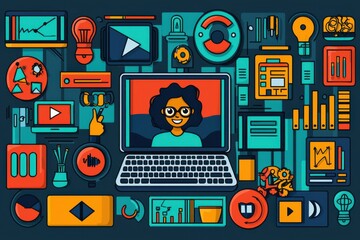 Colorful digital dashboard with analytics and data visualization elements