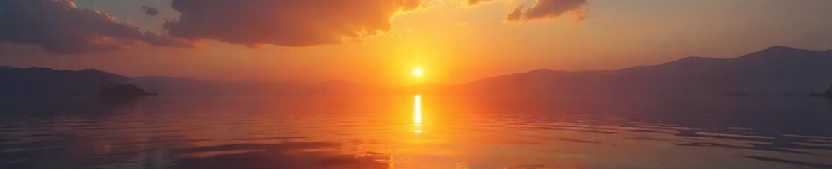 Serene sunrise over tranquil water, reflecting the warm golden light Peaceful scene perfect for relaxation, meditation, and calming imagery , serenity, picturesque, dawn