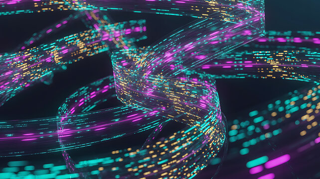 Intertwined Digital Data Strands with Light Trails abstract - Powered by Adobe
