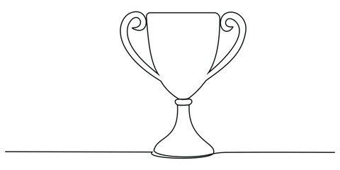 Continuous one line drawing of Winner trophy cup. Trophy cup line art vector illustration, trophy cup single line vector illustration. Hand drawn symbol