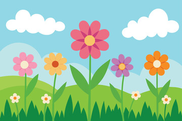 Fototapeta premium Colorful Flower Field Illustration