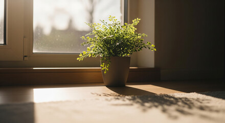Potted Plant by Window with Sunlight