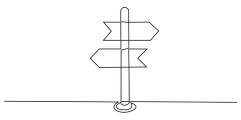Continuous one line art drawing of road direction signboard design outline vector illustration