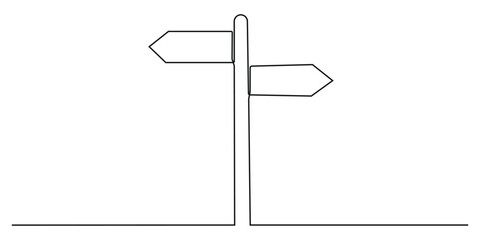 Directional continuous one line art style. Drawing of a road sign with an editable black stroke on a white background. Vector illustration. © Somit
