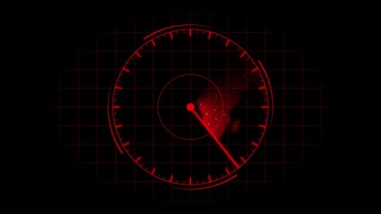Red radar gauge animation loop seamless hud interface technology sci fi cyberpunk digital background. Digital radar gauge animation red hud technology interface seamless loop sci fi cyberpunk motion.