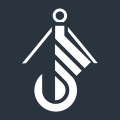 Minimal Load Crane Hook Outline Logo Design